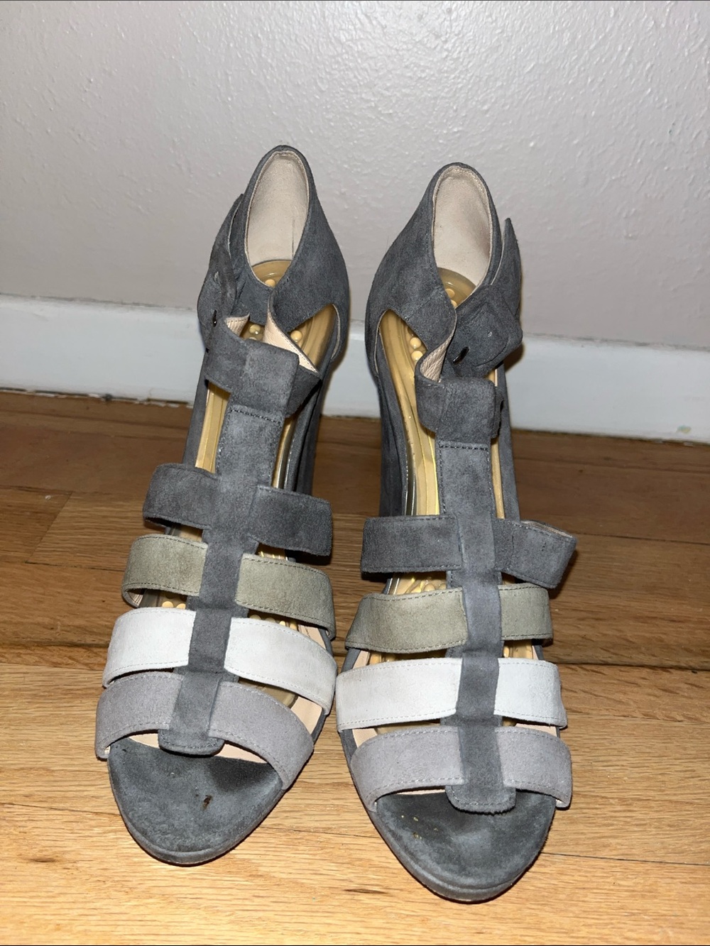 Cole Haan Gray Strappy Suede High Heels